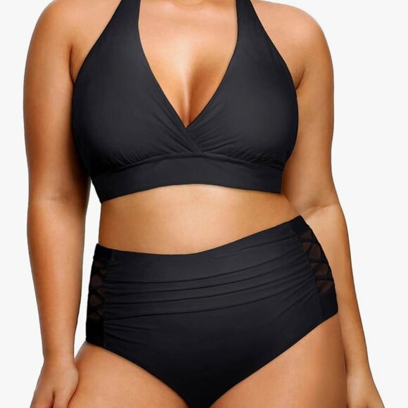 * Plus Size Black Bikini High Waisted Swimsuits Tummy Control 2 Piece NEW 2026 - Picture 6 of 13